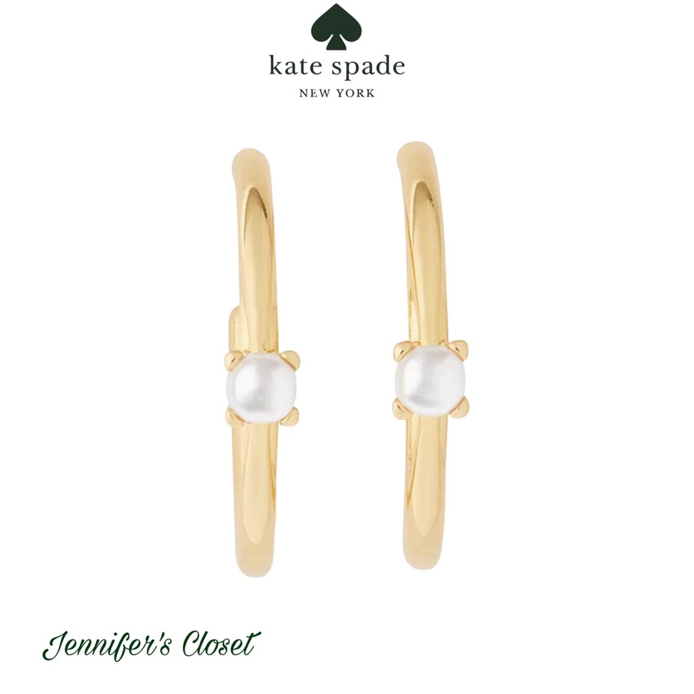Kate Spade Gold-tone Pearl Huggie Hoop Earrings NWT